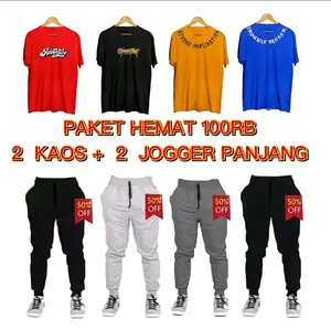 promo gilaaa!!! 90rb dapat 2 kaos +2 celana joger Katun Sablon Panjang Pria Dewasa Polos Keren
