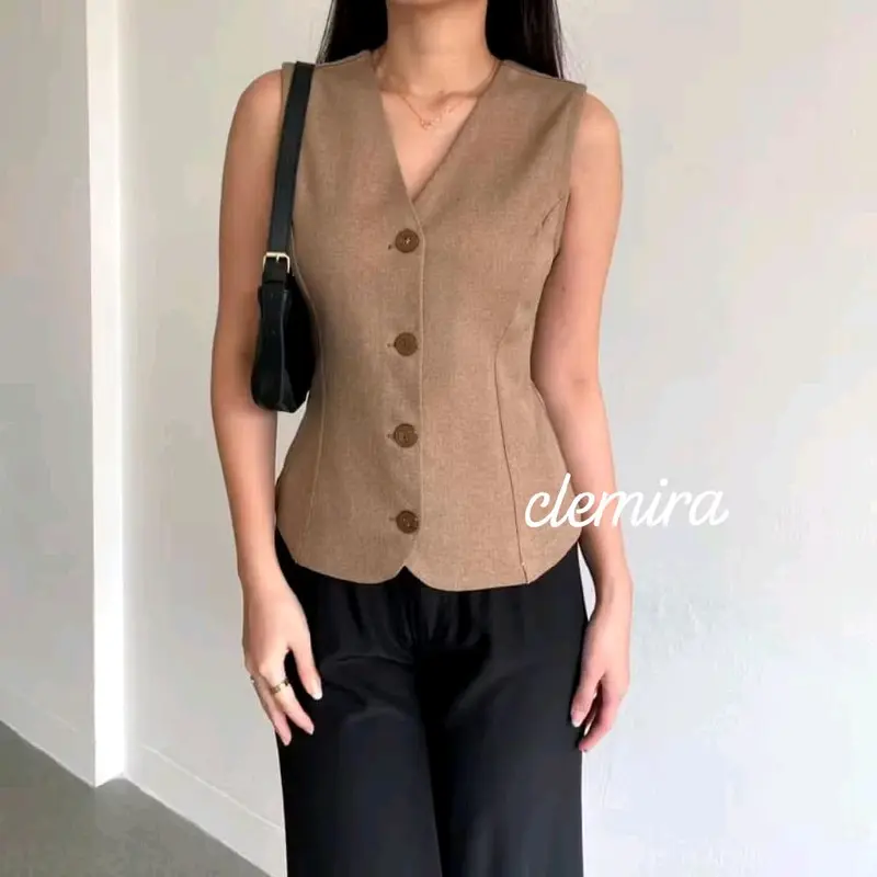 Madie vest top Waistcoat Rompi Korean Style Tanpa lengan Wanita Outer Atasan Basic Panjang Hitam Singlet