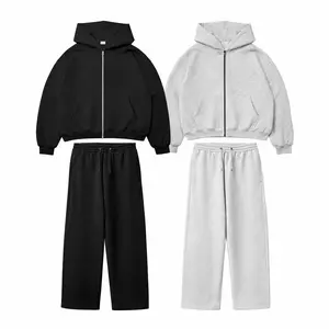 PERRYFOYE Double Zipper Boxy Hoodie Set Loose Sweatpants Oversized