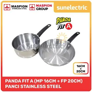 Maspion SS Panda Set Fit A Milkpan / Panci Susu 16 cm + Frypan / Panci Wajan Penggorengan 20 cm Stainless Steel Panci 2 Pcs Set - Silver