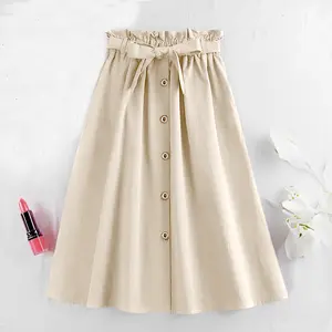 Rok Panjang Anak Perempuan 5-10 Tahun Korean Style Lucu Tali Pita Pinggang Karet Kancing Fashion Maxi Panjang