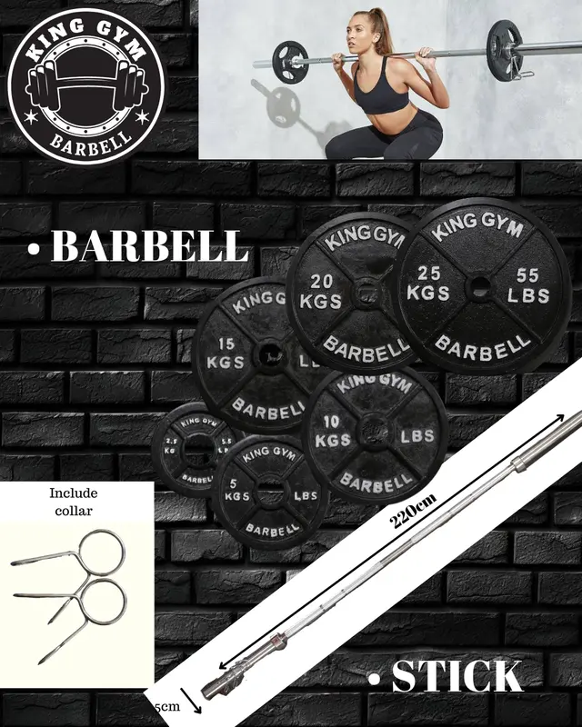 King Gym Barbell Olympic 220CM 5 CM Dumbell Bar Chrome - Besi Chrome Import Otot 1