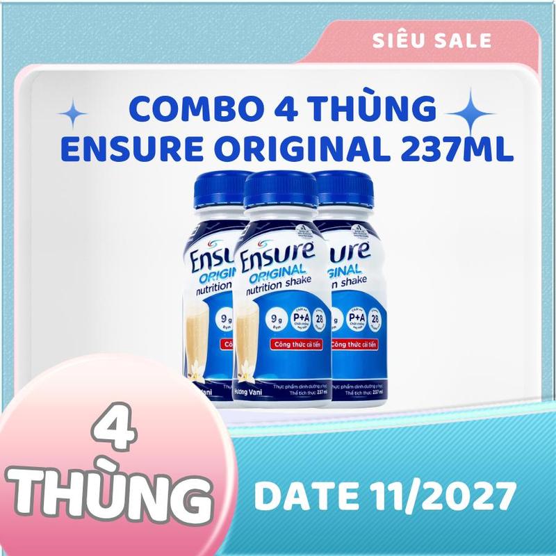 COMBO 4 THÙNG 24 CHAI SỮA ENSURE ORIGINAL DẠNG LỎNG HƯƠNG VANI 237ML