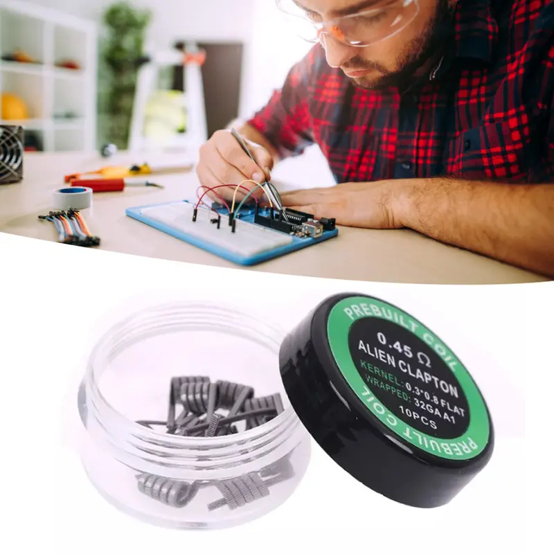 Cuộn dây Alien Clapton xoắn, cuộn dây RDA, cuộn dây quấn sẵn, 10 cái / hộp, 0.45ohm, A1 3