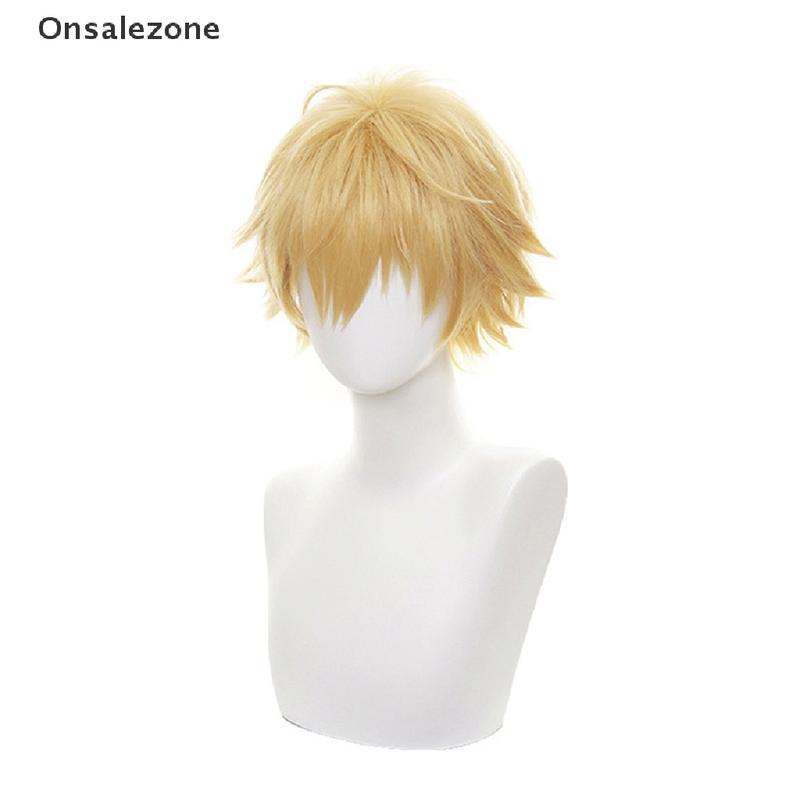 Onph chainsaw man Denji cosplay costume wig mens anime Halloween Golden short hair Onn 3
