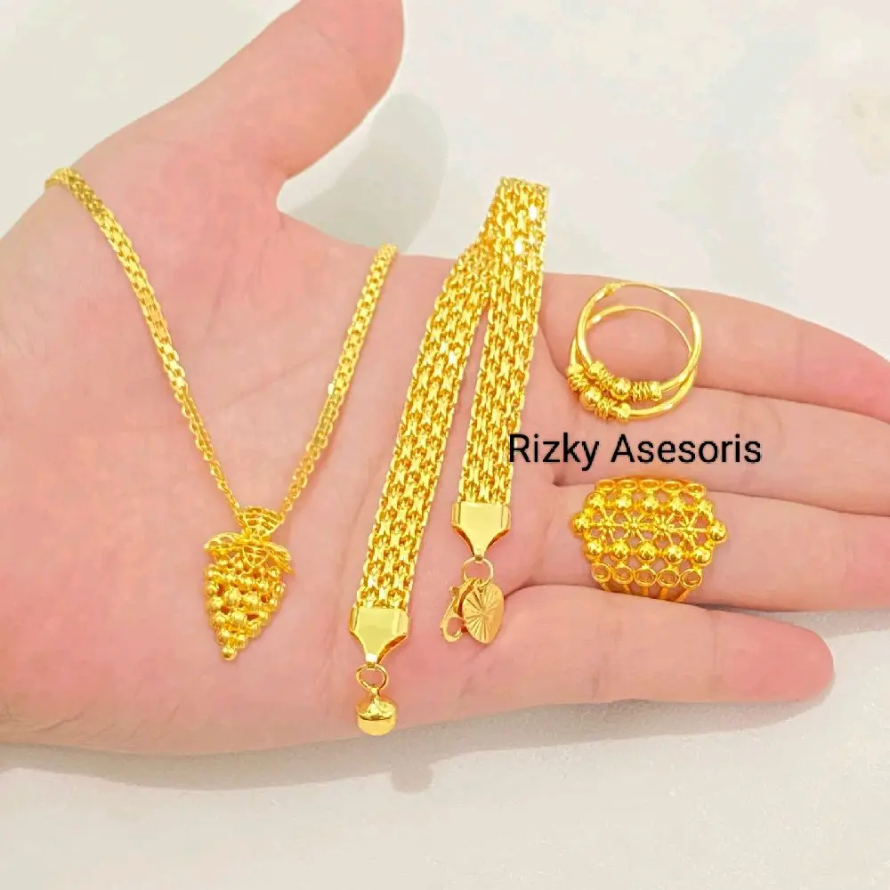 Set Perhiasan Terbaru Lapis Emas 24K Liontin Anggur Lengkap