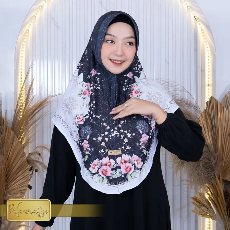 Jilbab Instan Bergo Motif Printing Jersey Premium SAKURA Kerudung Muslim Wanita Dewasa Daily Bergo Katun Renda Syari 1