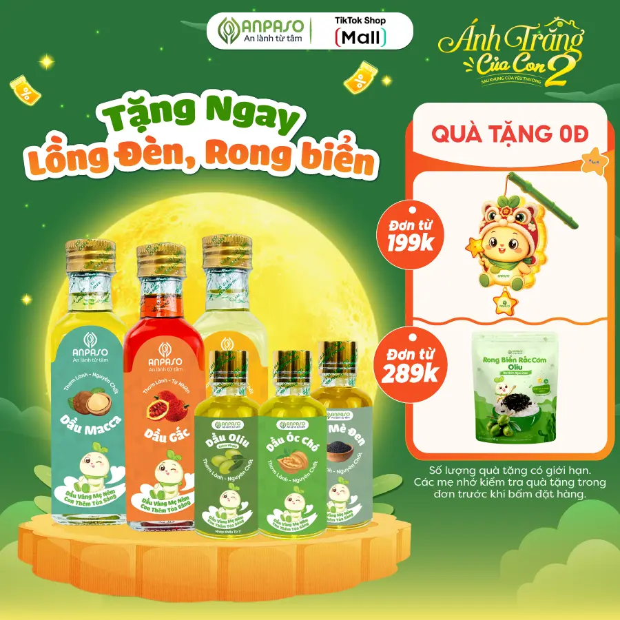 Dầu Ăn Dặm Cho Bé Anpaso - Dầu Chiên Xào - Ép ở nhiệt độ thấp giúp bé hấp thu tốt hơn các vitamin tan trong dầu A, D, E, K, chai 50ml-100ml