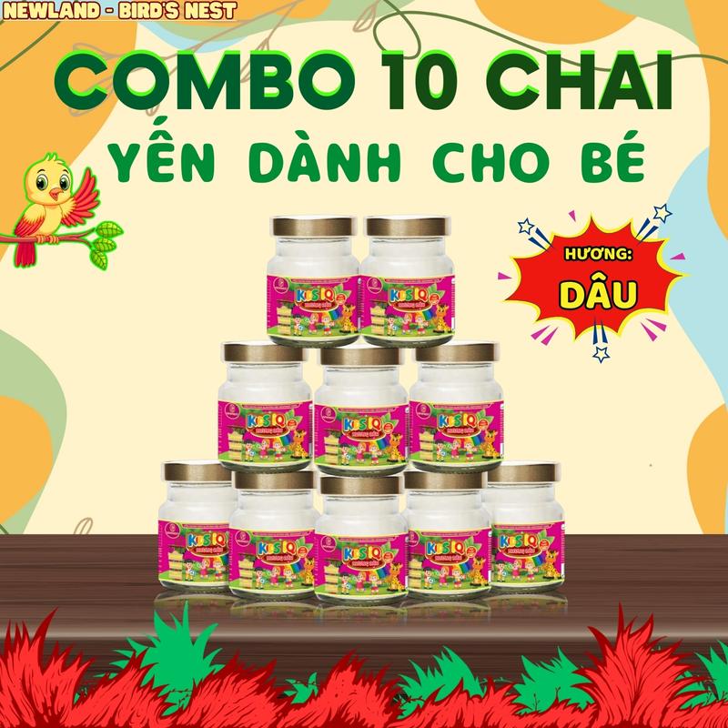 COMBO 10 - Yến Sào Cho Bé KIDS IQ Hương Dâu - 460mg yến 70ml - Hỗ Trợ Sức Khỏe Bổ Sung Dinh Dưỡng Cho Trẻ Em