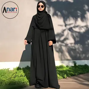 Anari Abaya Polos Wanita Kekinian / Basic Abaya Mecca Polos Wanita Terbaru / Pakaian Muslim Umroh /  Remaja Syari Syar'i / Dress Lebaran Mewah Simple Arab Pesta Kondangan / Baju Gamis Pesantren Ukuran S M L XL XXL Dewasa Hitam Maxi