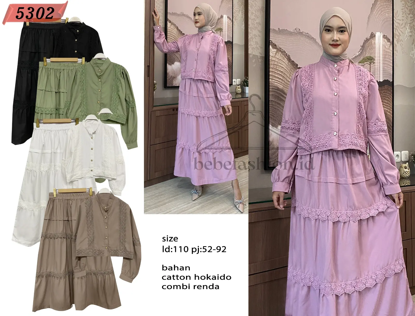 5302 BEBEFASHIONID Set Rok Wanita Basic Modern Lengan Panjang Premium