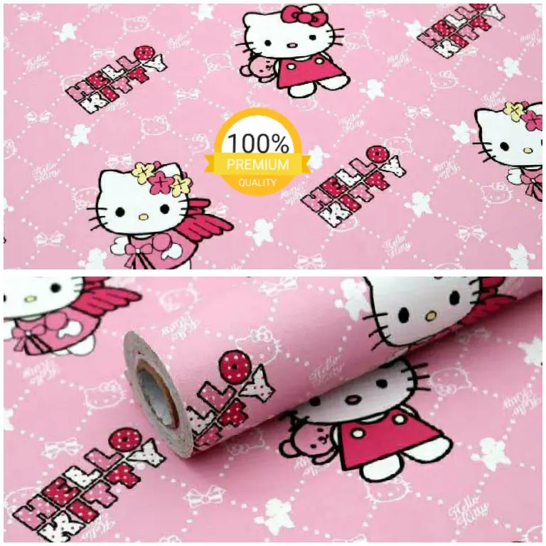 wallpaper dinding sticker motif hello kitty pink 45 cm x 10 m - GH034 1