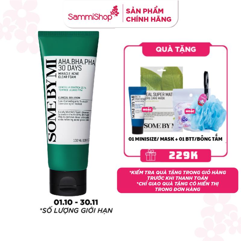 Some By Mi Sữa rửa mặt AHA-BHA-PHA 30 Days Miracle Acne Clear Foam 100ml