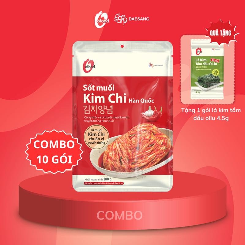 Tặng 01 gói lá kim oliu 4.5G Combo 10 Sốt muối kim chi O'food gói 180g chuẩn vị Hàn Quốc Chua Cay