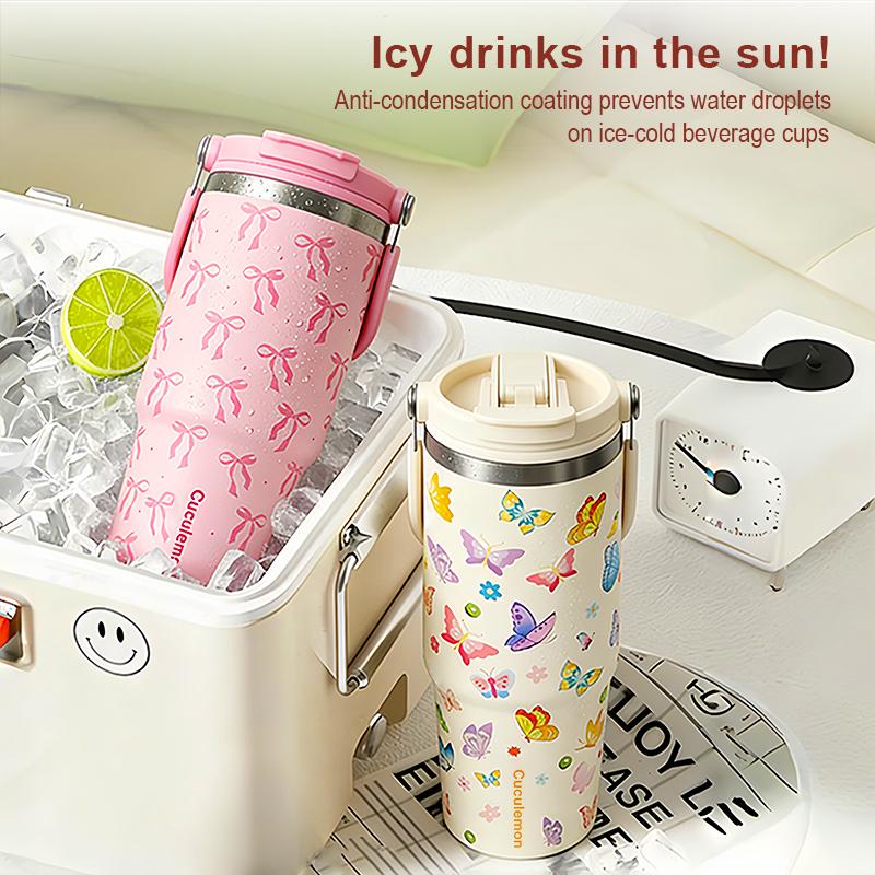 CucuLemon Tumbler Stainless Vacuum 890ML Botol Minum Besar Termos Anti Kebocoran Desain Kupu-Kupu Cantik & Merah Muda Pita CucuLemon Tumbler Stainless Vacuum 890ML Botol Minum Besar Termos Anti Kebocoran Desain Kupu-Kupu Cantik & Merah Muda Pita