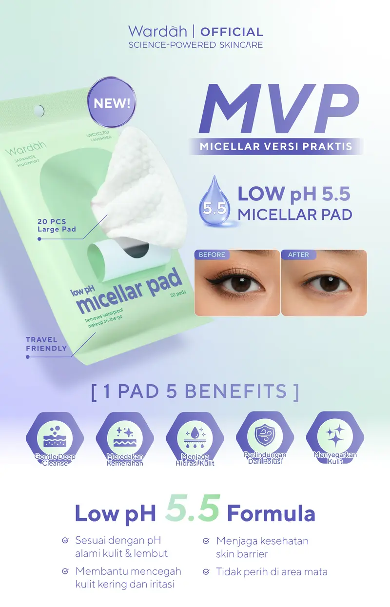 NEW LAUNCH! Wardah Low pH Micellar Water Wipes Micellar Pads Isi 20 ...