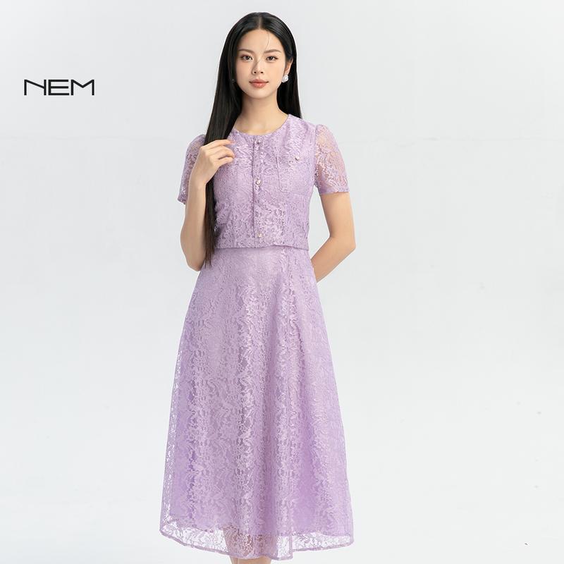 NEM Đầm Ren Thiết Kế Dáng A Tím Nem Fashion D40012 Màu Tím Sang Trọng Cho Nữ