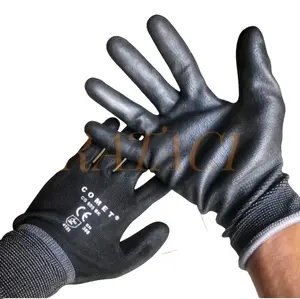 1pasang/2pcs sarung tangan kerja comet hitam kain nylon lapis karet palm fit anti slip