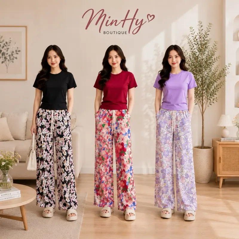 ĐỒ BỘ NỮ CỔ TRÒN ÁO CHẤT LIỆU BORIP QC CO GIÃN + QUẦN KAKI MỀM FROM SUÔNG ỐNG RỘNG 25 CM FROM BIGSIZE TỪ 45-75KG.
