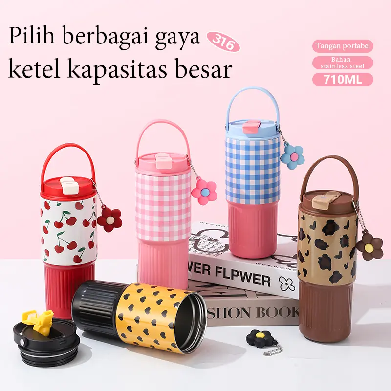Tumbler Stainless 710ml Kapasitas Besar Karakter Lucu 316 Baja Tahan Karat [Free Gantungan] Botol Minum Termos Vacuum Tahan Panas Tahan Dingi-226（Tidak ada bantalan silikon）