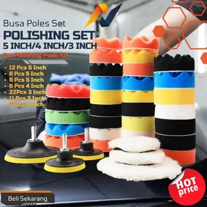 Set Busa Alat Poles Body Mobil 5 inch/125mm  Busa Pad Velcro Spons Mesin Poles Car Mobil motor bisa pakai mesin bor biasa atau tanpa kabel Baut M10 3 inch 4 inch