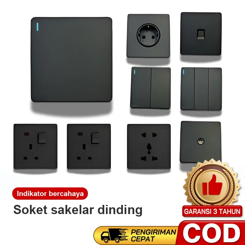 Saklar Panel Hitam 1/2/3 /4 Gang  Electrical Switch 1 Way 2 Way Untuk Hotel | Stop Kontak Serbaguna Tahan Lama