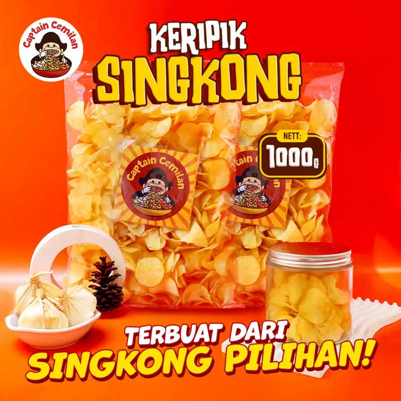 1 KG - Keripik Singkong Rasa Original Asin gurih Captain Cemilan food Snacks Makanan Chips Pedas Jajanan 0