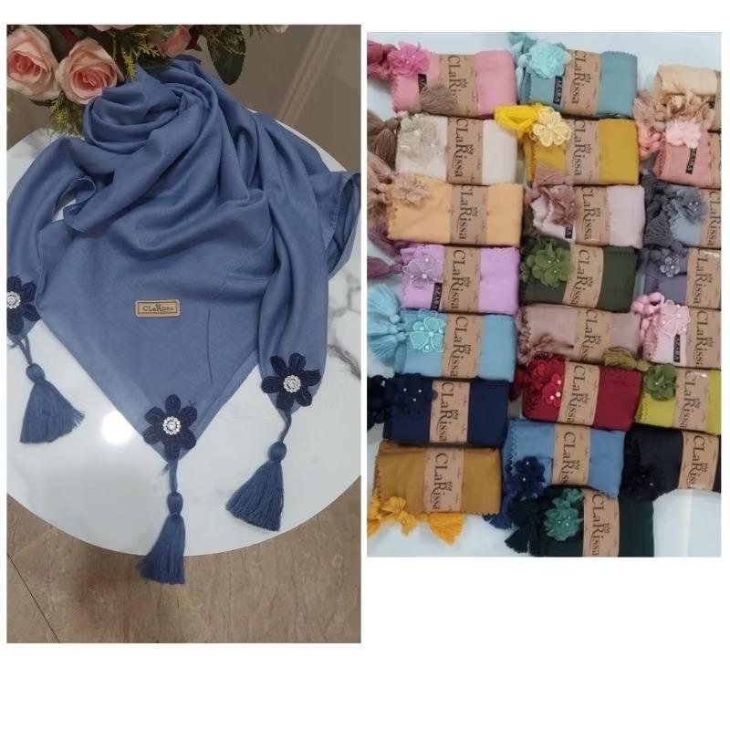 segi empat sarah bunga tasel bahan voal model terbaru Kerudung Nyaman Lembut Muslim Square 2