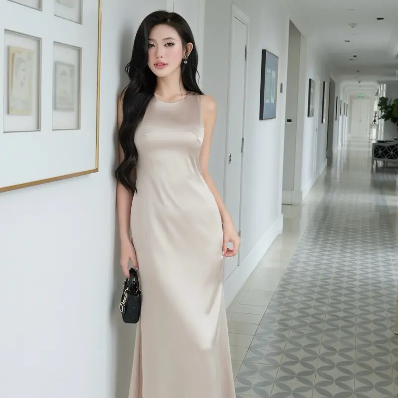Ceci Cela - Đầm lụa chiết eo sang trọng xoắn vai Soul