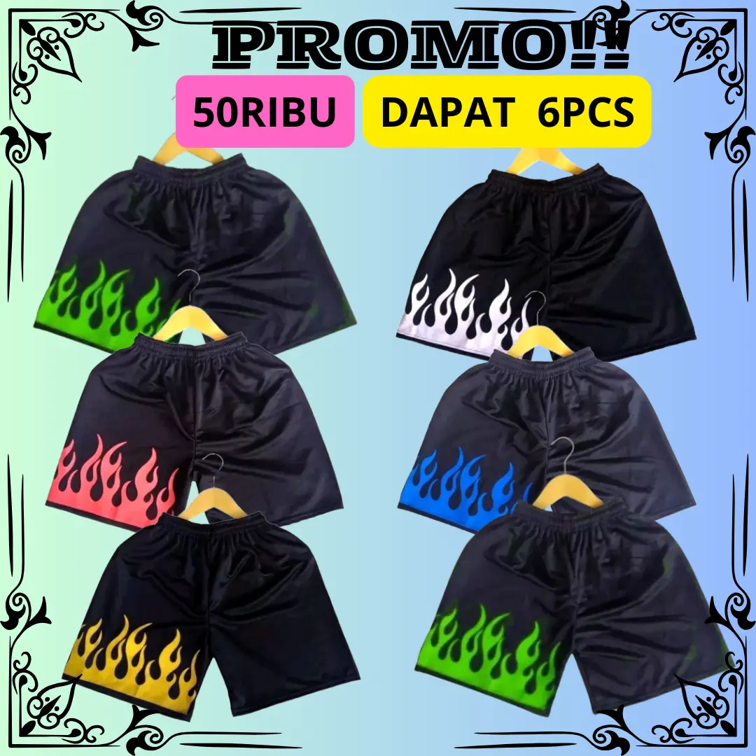 PROMO!! 50Ribu Dapat 6Pcs Celana Pendek Motif Api Dewasa dan Anak | Celana Pendek anak remaja sampai pria wanita dewasa Viral cocok untuk Olah raga dan santai Shorts Distro Cowok Surfing Boxer Nyaman Panjang Lembut