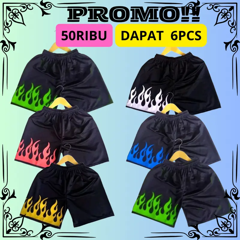 PROMO!! 50Ribu Dapat 6Pcs Celana Pendek Motif Api Dewasa dan Anak | Celana Pendek anak remaja sampai pria wanita dewasa Viral cocok untuk Olah raga dan santai Shorts Distro Cowok Surfing Boxer Nyaman Panjang Lembut 0
