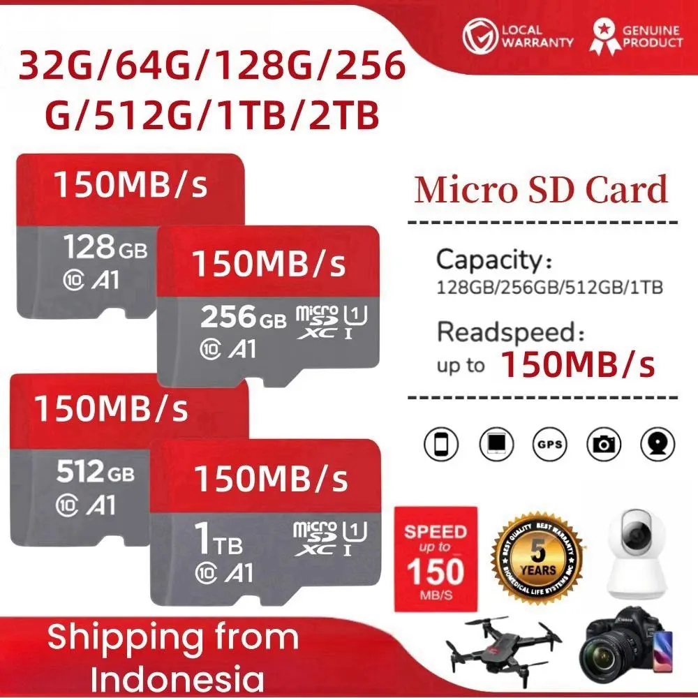 Kartu MicroSD 100Mbps dengan Adaptor 32/64/128/256/512/1024GB Kelas 10 Ultra Otg Storage memory card digicam - 2TB