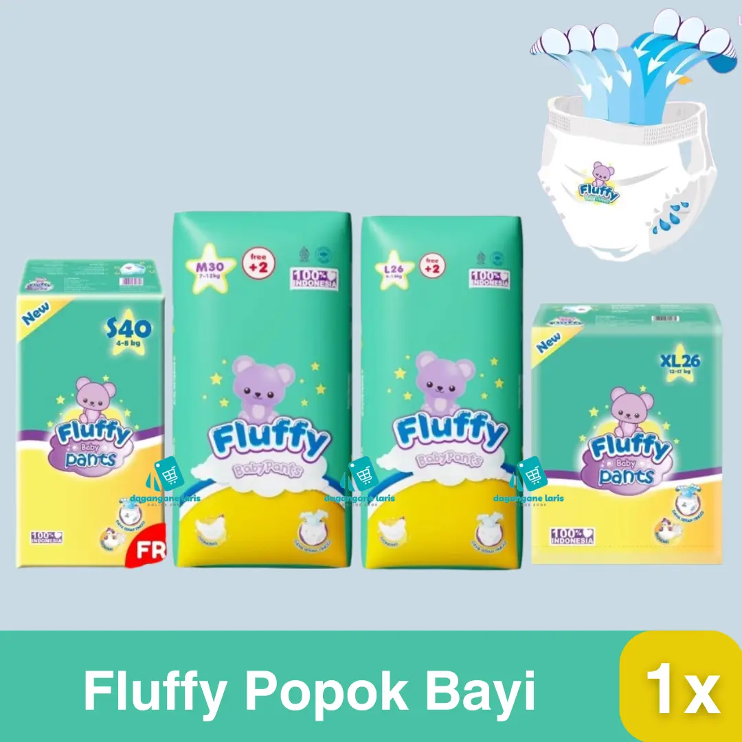 FLUFFY Popok Bayi Tipe Celana Size S 40, M 30, L 26, XL - pampers bayi