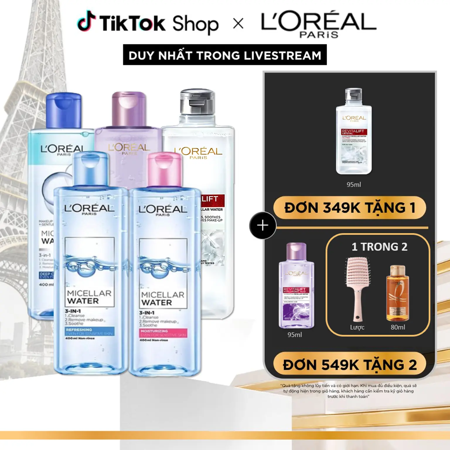 Nước tẩy trang làm sạch sâu, loại bỏ bụi bẩn& trang điểm 3-in-1 L'Oreal Paris Micellar Water 400ml