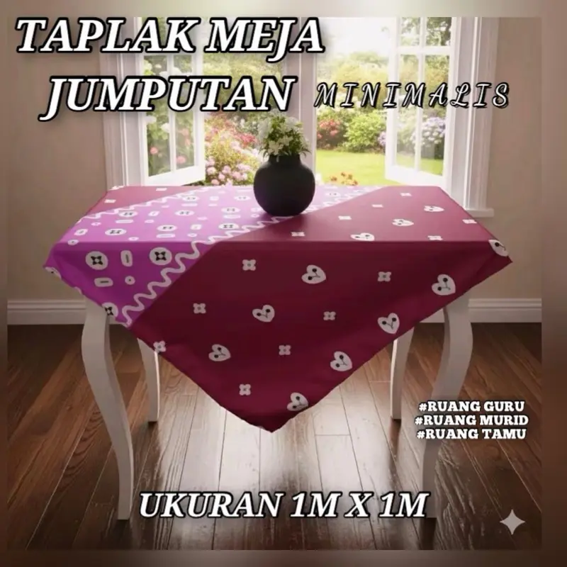 Taplak Meja Motif Jumputan Meja Guru Minimalis Furniture Kekinian Size 1m x 1m Bahan Katun Elegan Fungsional Serbaguna