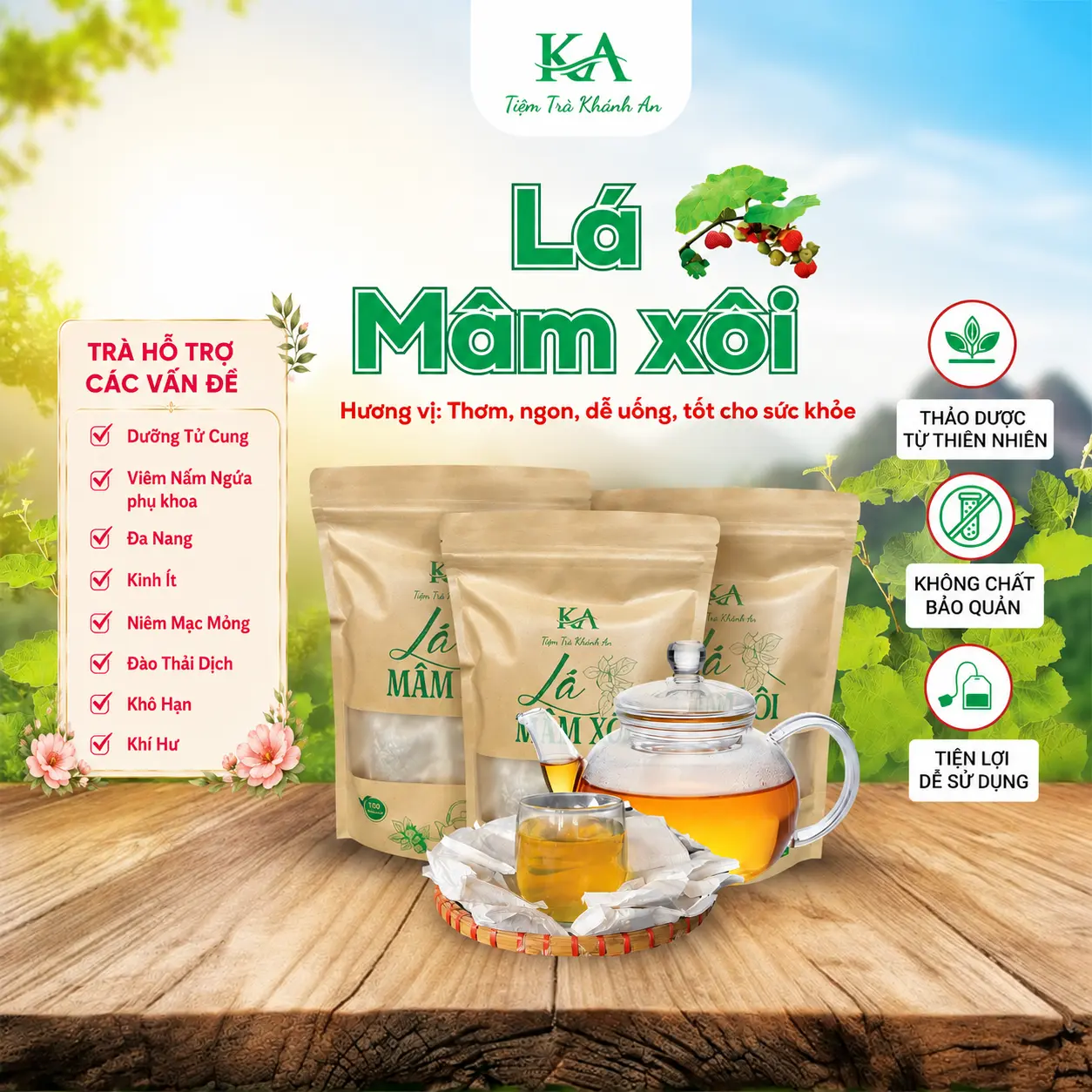 Trà Lá Mâm Xôi , 1 Gói 45 Túi Lọc , Thảo Mộc Thiên Nhiên - Thanh Mát - Dễ Uống - Tiện Lợi Dễ Sử Dụng