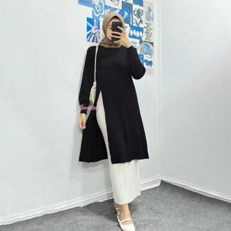 Zana Tunik Atasan Dress Rajut Panjang Belah Depan 1