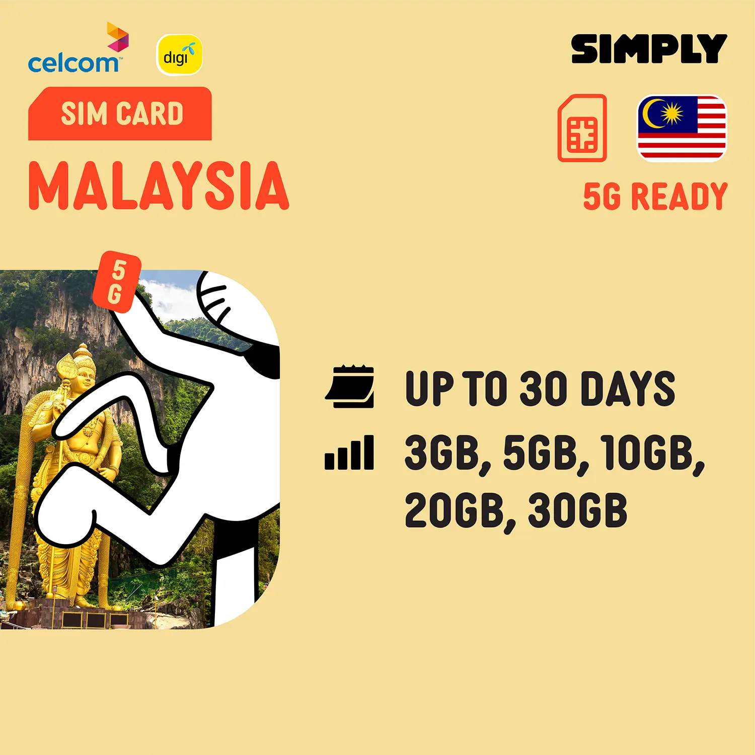 [Malaysia] 5-30 Days | 3GB/5GB/10GB/20GB/30GB/50GB Data SIM Card | Plug and Play | No Registration Required