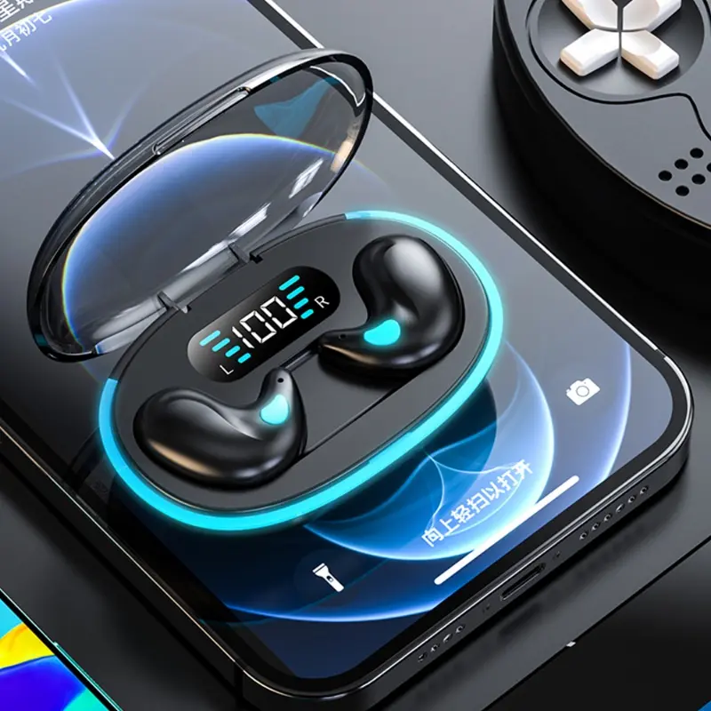 Tai nghe Bluetooth không dây, tai nghe trò chơi thể thao kinh doanh có đèn LED, khử tiếng ồn, tai nghe âm thanh nổi TWS , tai nghe ngủ X55, mới 6