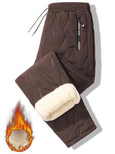 Pantalones casuales con forro de vellón para hombre, cintura con cordón, bolsillos con cierre, tela gruesa a prueba de viento, ropa de abrigo para otoño e invierno