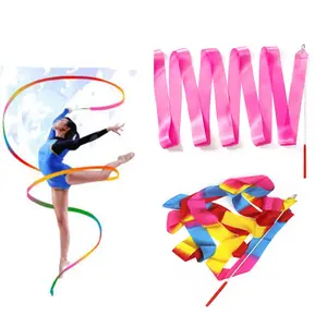 2m Tongkat pita Berwarna-warni pita balet Twirl Ribbon + Stick Alat Peraga Senam Ritmik Balet