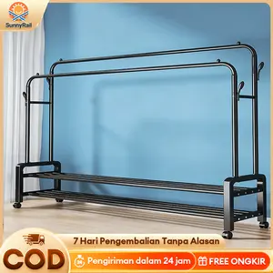 Rak Baju Gantungan MallStand Hanger Besi stainless Rak PakaianGantung Tempat Sepatu Jemuran Double tempat hijab biar rapi tahan lama rak multifungsi rak gantung stainless steel Mudah Mengurai Drying Racks