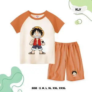 Setelan Raglan Kaos Anak Motif Monkey D Luffy Lengan Pendek Laki-laki Perempuan