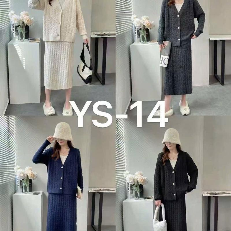 Set 2 món áo len cổ V + chân váy len ôm lưng cao 2 màu. Set thu đông BIGSIZE
