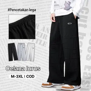 Celana gombrong pria Celana y2k motif Celana pria korean style Hitam Putih Abu-abu Gaya yang sama untuk pria dan wanita Ramah kulit dan bernapas Celana casual pria Celana joger Baggy pants Katun Nyaman baggy  pants Panjang Loose pants  y2k Keren