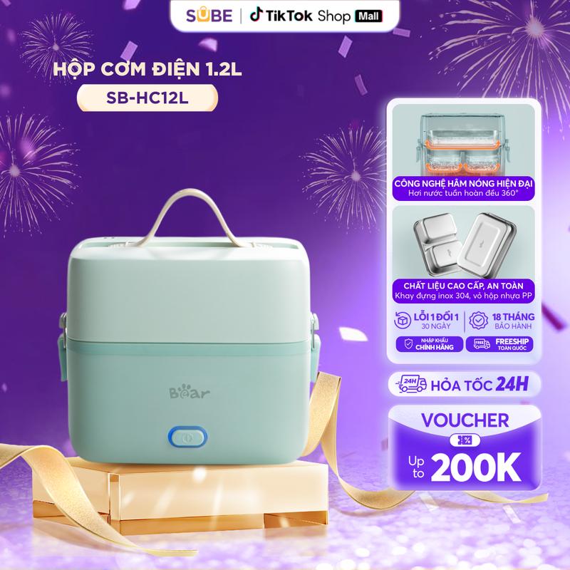   BH 18 Tháng  Hộp Cơm Giữ Nhiệt BEAR Hộp Đựng Cơm Hộp Cơm Điện Hộp Đựng Cơm Giữ Nhiệt Hộp Cơm Văn Phòng Hộp Cơm Cắm Điện 1.2L Inox 304 2 Tầng 3 Ngăn Chống Trào An Toàn Hâm Nóng Nhanh Dễ Vệ Sinh SB-HC12L 