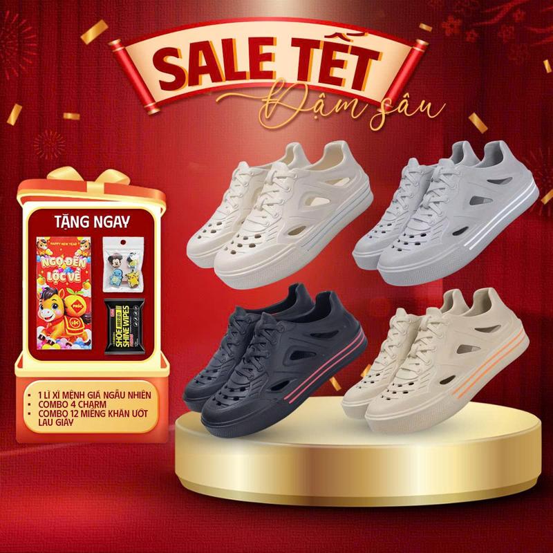   HÀNG SẴN  FORM RỘNG LÙI 1 SIZE  LÌ XÌ TẾT+CHARM+KHĂN LAU GIÀY  Giày Sneaker Fashion Nam Nữ 2026 – Sandal Sneaker Đế Bằng Form Trơn Giày Nhẹ Êm Dễ Mang – Đi Học Đi Chơi Du Lịch Hằng Ngày Giày Sục Phong Cách 