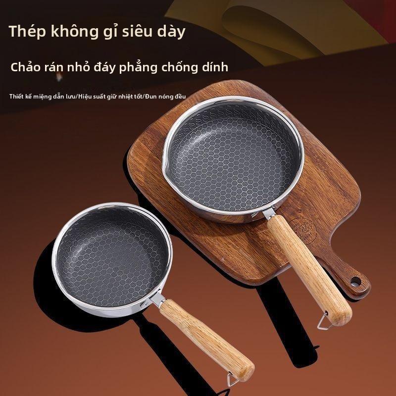 Chảo rán trứng inox, chảo nhỏ không dính, dùng trong gia đình, không lớp phủ, chảo rán trứng ăn sáng, chuyên dụng cho bếp từ, chảo đáy phẳng.