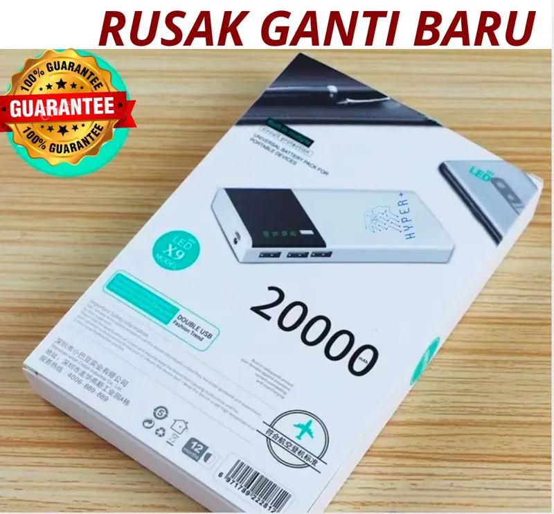 Hyper Powerbank 20000mAh LED Double USB Input Output | Garansi ganti baru 0