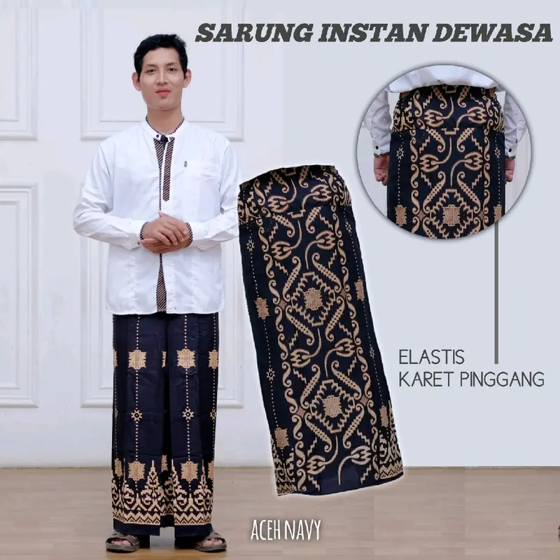 Sarung Instan Dewasa Motif Sarwon Tenun rayon Bahan Halus Modis dan Praktis Muslim - Kain, Pria Bali Putih Hitam 7